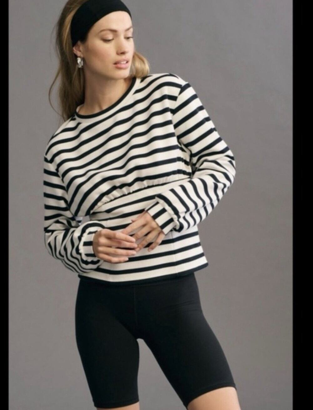 Maeve Anthropologie Women’s Striped Cinched Waist Long Sleeve Top Size Large